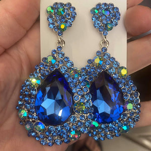 Large Light Blue Crystal Earrings on Silver | Pageant Chunky Earrings