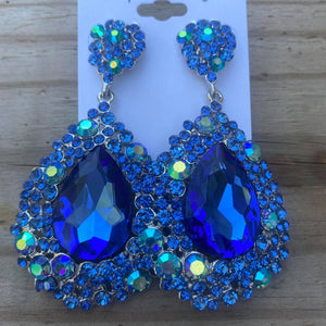 Large Light Blue Crystal Earrings on Silver | Pageant Chunky Earrings