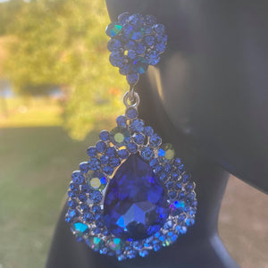 Large Light Blue Crystal Earrings on Silver | Pageant Chunky Earrings