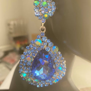Large Light Blue Crystal Earrings on Silver | Pageant Chunky Earrings