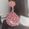 Large Light Pink Crystal Earrings on Silver | Pageant Chunky Earrings