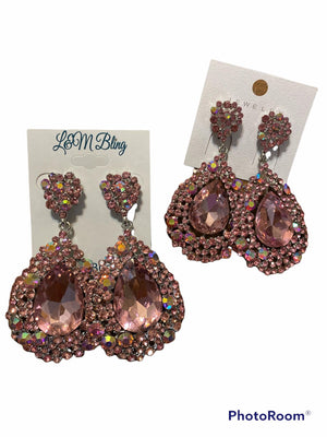 Large Light Pink Crystal Earrings on Silver | Pageant Mini Chunky Earrings