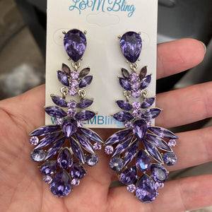 Purple Crystal Cluster Pageant Chandelier Earrings