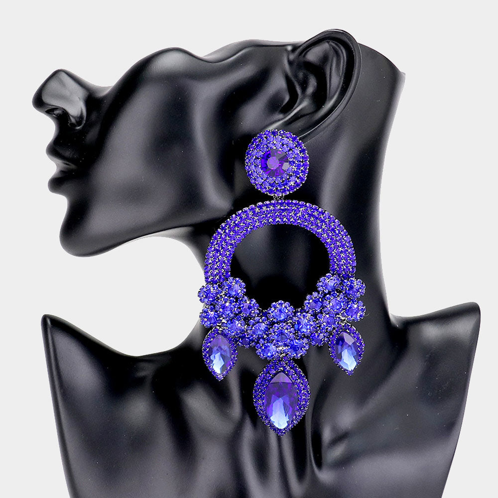 Large Long Elegant Sapphire Chandelier Pageant Prom Earrings | 364527