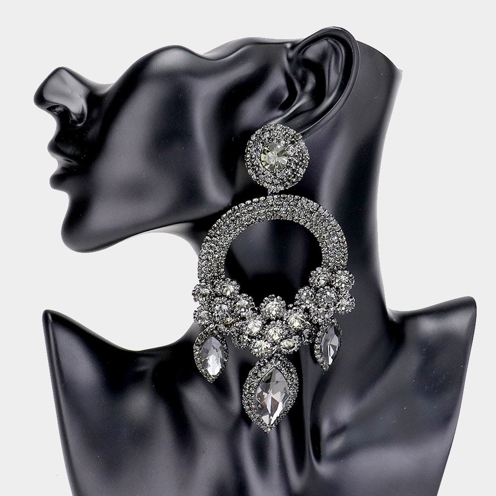 Large Long Elegant Black Diamond Chandelier Pageant Prom Earrings | 364538