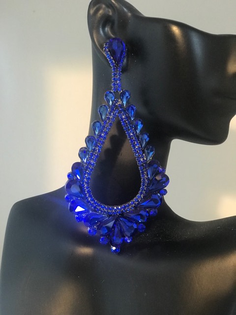 Oversized Cut Out Royal Blue Crystal Teardrop Earrings | 368842