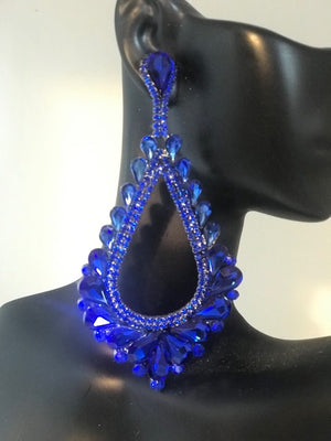 Oversized Cut Out Royal Blue Crystal Teardrop Earrings | 368842