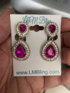Little Girls Double Fuchsia Crystal Teardrop Clip On Earrings | 379524
