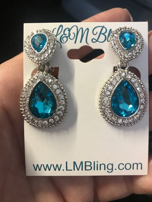 Little Girls Double Aqua Crystal Teardrop Clip On Earrings | 422873
