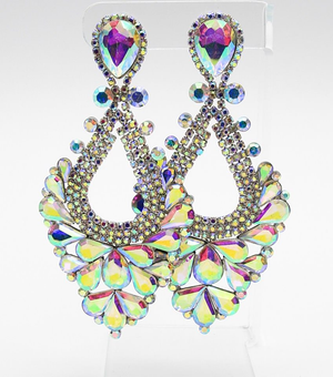 Large AB Crystal Statement Pageant Earrings on Silver
