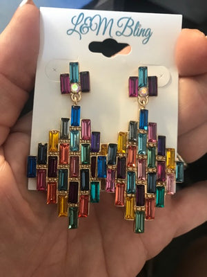 Multi Color Emerald Cut Crystal Drop Earrings
