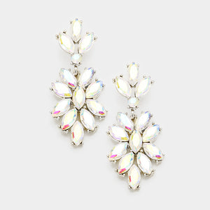 AB Crystal Oval Cluster Vine Pageant Earrings on Silver