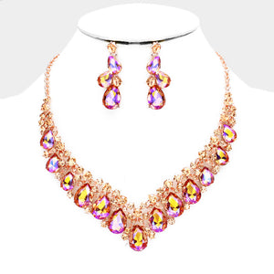 Adjustable Peach and AB Crystal Teardrop Accented Leaf Cuff Bracelet | 397070