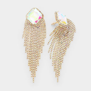Long Crystal Square Rhinestone Clip On Earrings on Gold | 422700