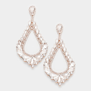 Oversized Cut Out Crystal Teardrop Earrings on Rose Gold | 408250