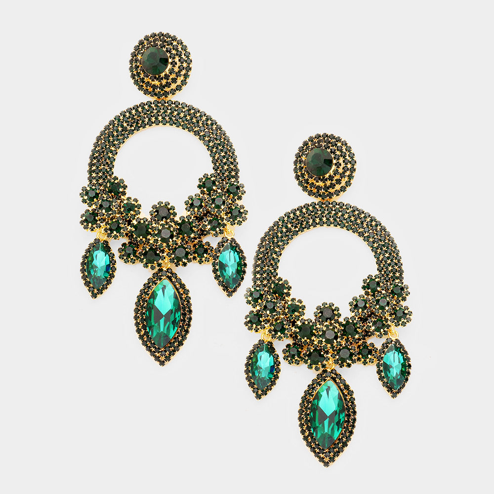 Large Long Elegant Emerald Chandelier Pageant Prom Earrings | 428406