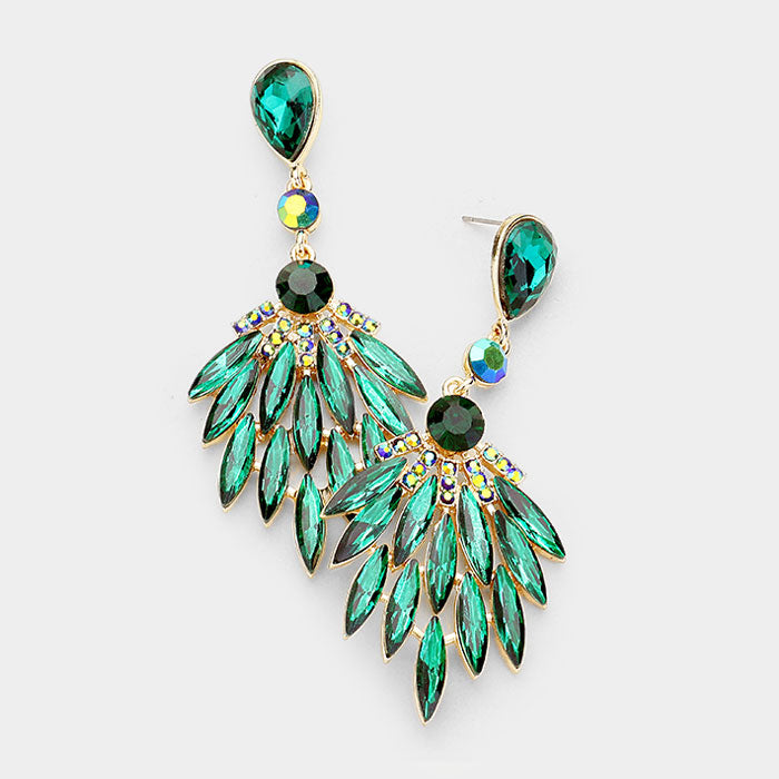 Emerald Crystal Cluster Leaf Pageant Earrings | 410301