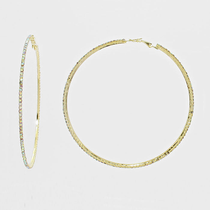 AB Rhinestone Hoop Earrings on Gold| 3.25" | 269229