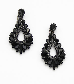 Cut Out Black Crystal Clip On Teardrop Chandelier Earrings | JE5EESE2141BLKHM