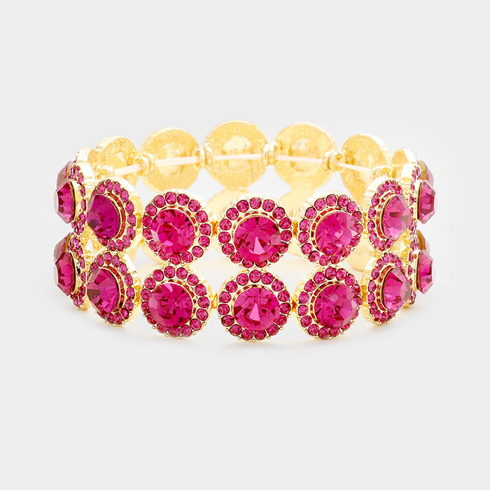 Fuchsia Crystal Bubble Stone Trim Stretch Bracelet | 362880