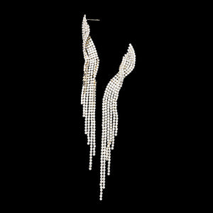 Long Drop Twisted Rhinestone Fringe Pageant Earrings on Gold | 405691