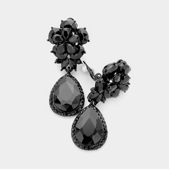 Small Black Crystal Clip On Dangle Earrings | 379529