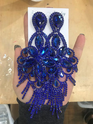 Very Large Emerald Crystal Flower Fringe Earrings | Statement Earrings | 428177