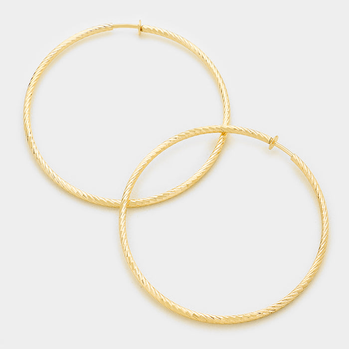 Textured Gold Clip On Hoops | 3" | 142486