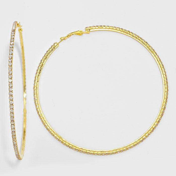 Crystal Rhinestone Hoop Earrings on Gold | 3 3/4" | 155620