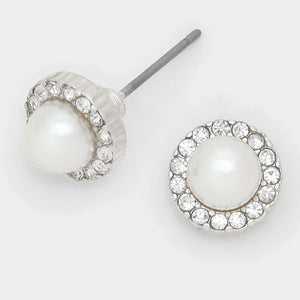 White Pearl Stud Earrings | 298337