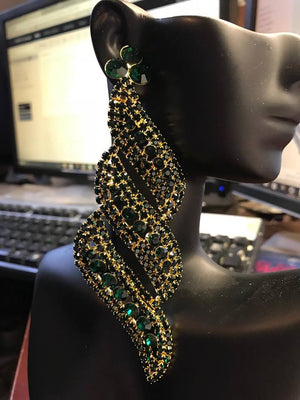 Long Emerald Crystal Statement Earrings | bolts| 364543