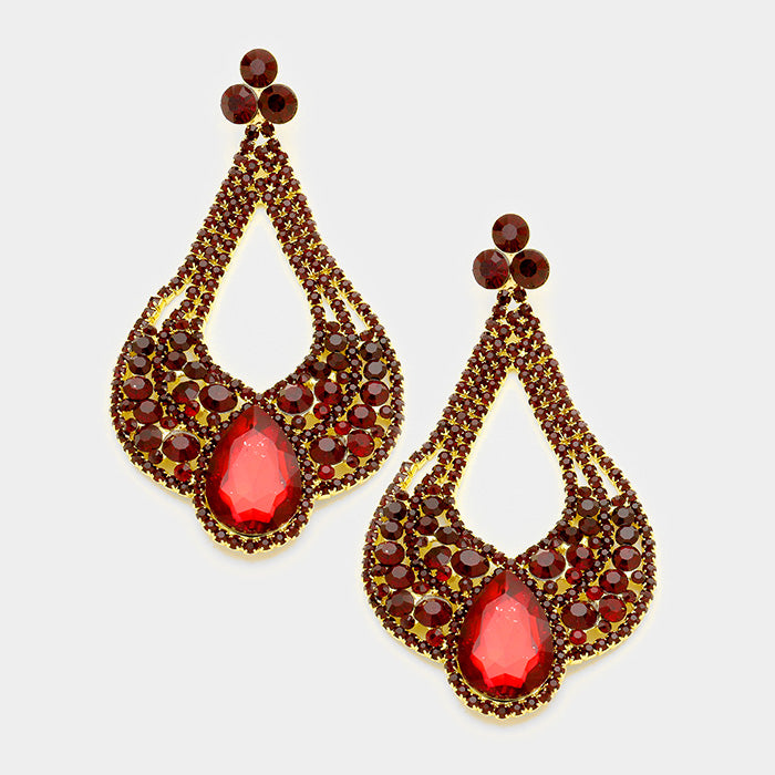 Large Chunky Cut Out Red Crystal Teardrop Earrings | Tammy Lee's | 368873