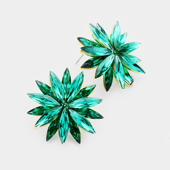 Emerald Crystal Flower Stud Earrings | 378411
