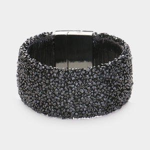 Wide Black Rhinestone Cluster Magnetic Bracelet | 422761