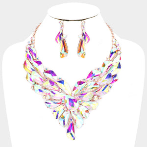 Geometric AB Crystal Cluster Pageant Necklace on Rose Gold | 411585