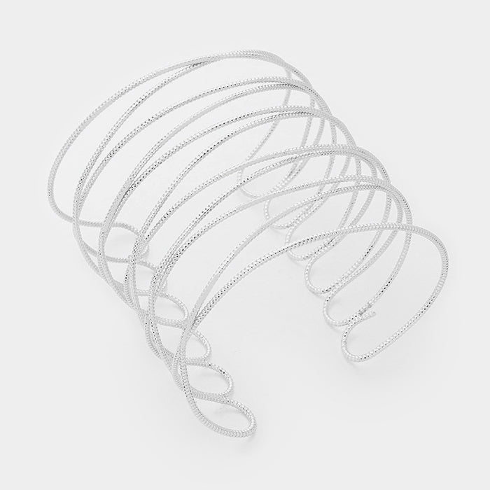 Silver Crossed Metal Cage Cuff Bracelet | 279599