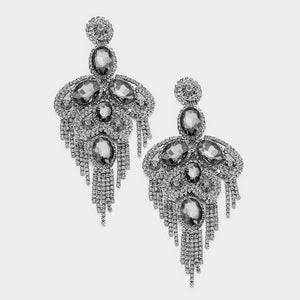 Long Black Diamond Crystal and Rhinestone Statement Earrings | 364518
