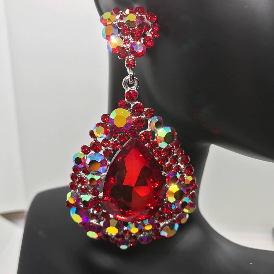 Large Red Earrings | Chunky Pageant Earrings | H202-7