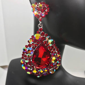 Large Red Earrings with AB Stones | Red Chunky Pageant Earrings | H202-7