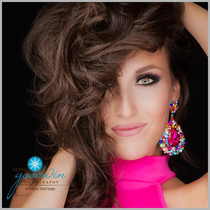 Multi Colored Large Earrings on Gold | Chunky Pageant Earrings | H2027-multi