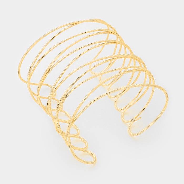 Gold Crossed Metal Cage Cuff Bracelet | 279598