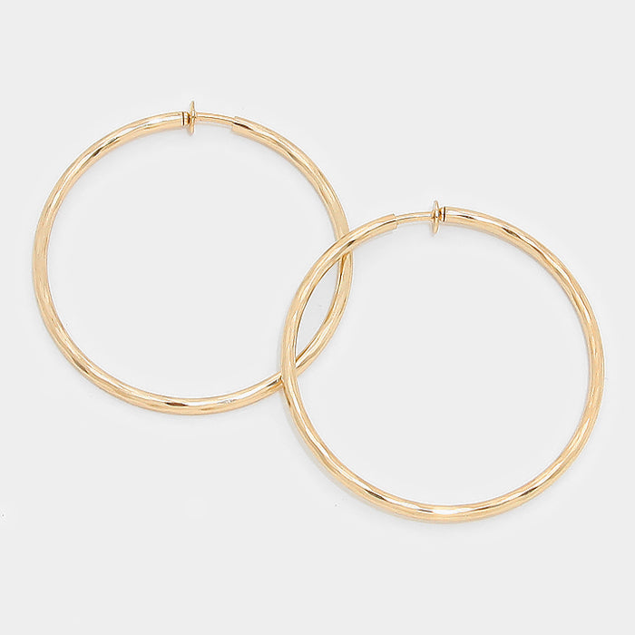 Clip On Gold Hoop Earrings | 2.3" | 142683