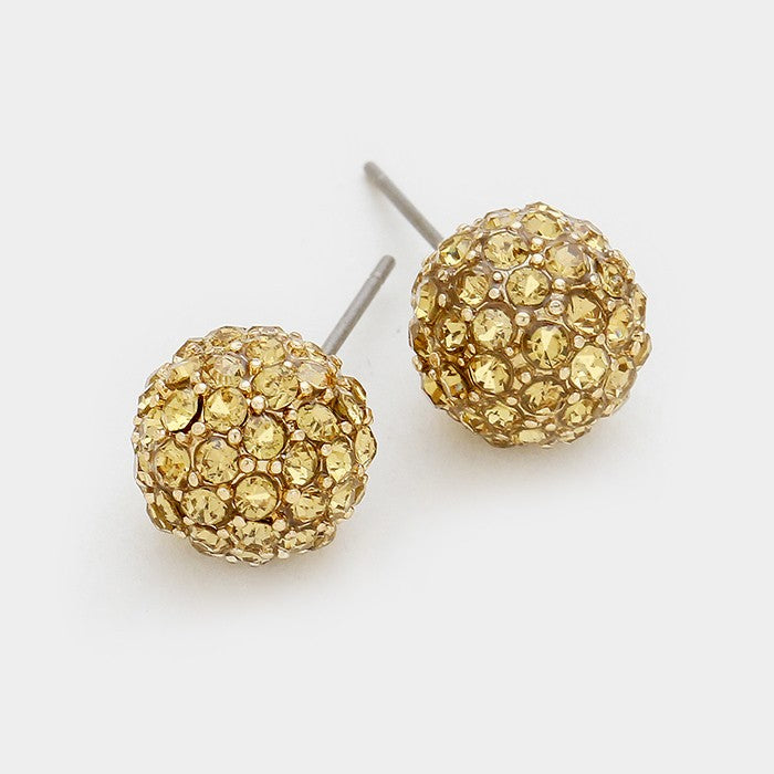 Little Girls Gold Crystal Disco Ball Stud Earrings | 91846