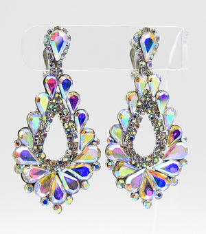 Cut Out AB Crystal Clip On Teardrop Chandelier Earrings | JE5EESE2141ABORD