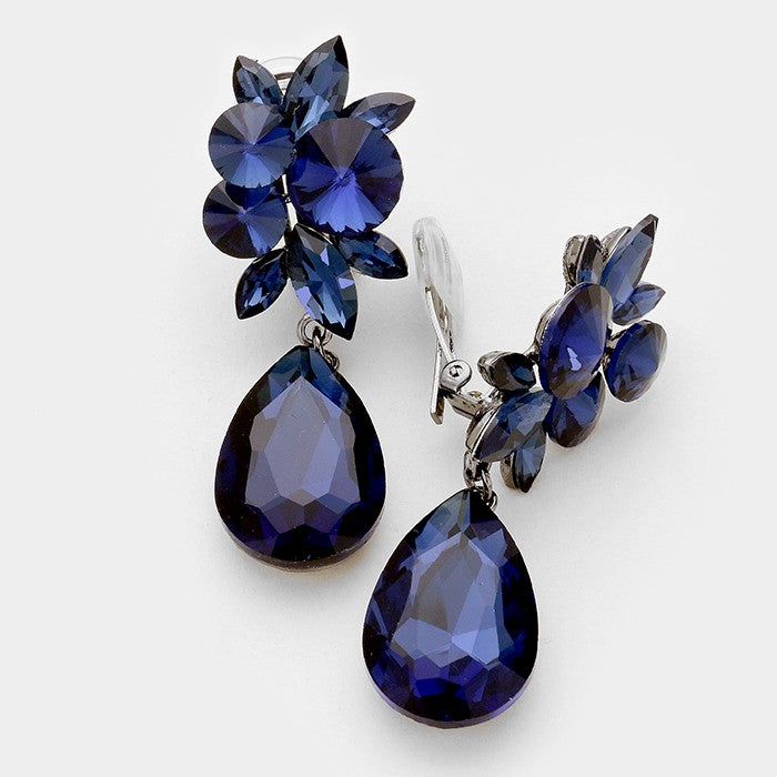 Navy Crystal Teardrop Earrings | Clip On | 272313