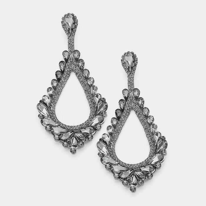 Oversized Cut Out Black Diamond Crystal Teardrop Earrings | 368843
