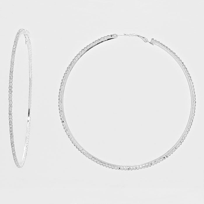 Rhinestone Hoop Earrings on Silver | 3 3/4" | 269236