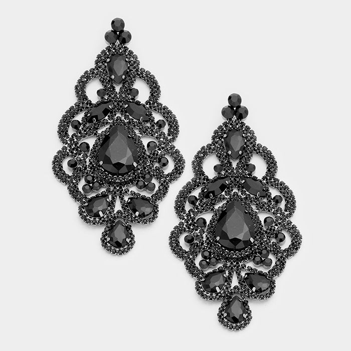 Large Black Crystal and Rhinestone Chandelier Earrings | 354115