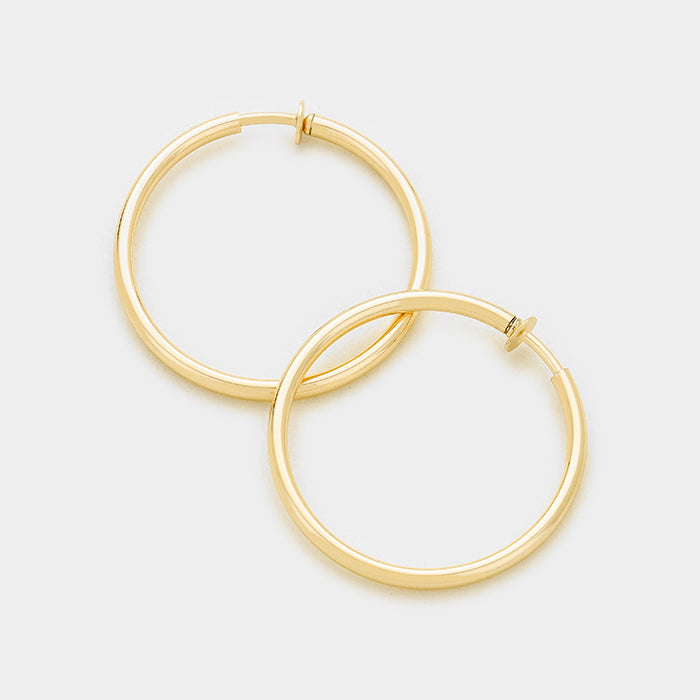 Smooth Gold Clip On Hoop Earrings | 1.25" | 236401