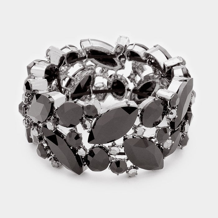 Black Crystal Vine Stretch Pageant Bracelet | 334042